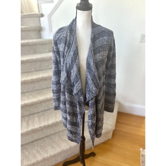 Barefoot Dreams Sweaters - Barefoot Dreams Navy Marled Stripe Waterfall Bamboo Chic Lite Cardigan